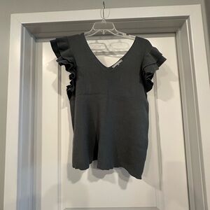 Daniel Rainn Ruffled V-Neck Sweater